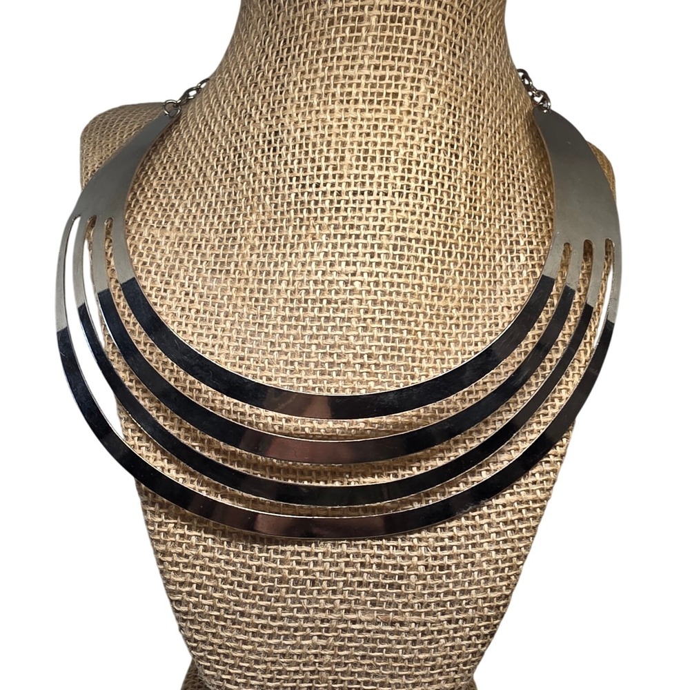 Statement Collar Necklace Silver Tone Choker Bib Modern Fashion Jewelry